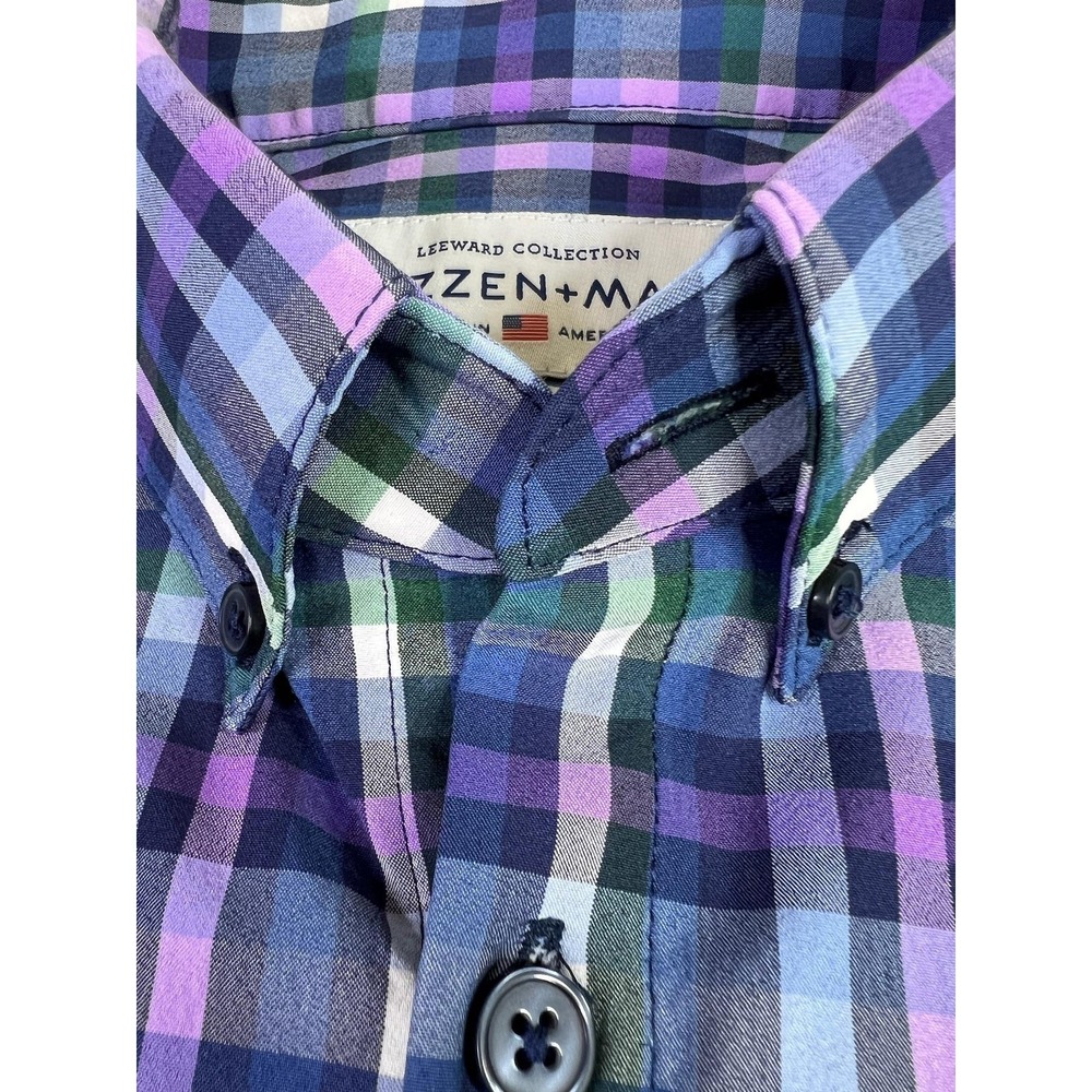 Mizzen+Main Leeward Dress Shirt Mens Large Blue Plaid Trim Fit Stretch USA LS - Picture 4 of 10